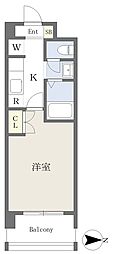 K-style- 1Kの間取図画像