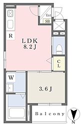 近鉄奈良線 東花園駅 徒歩8分の賃貸アパート 1階1LDKの間取り