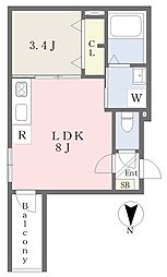 近鉄奈良線 東花園駅 徒歩8分の賃貸アパート 3階1LDKの間取り