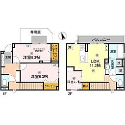 Osaka Metro御堂筋線 昭和町駅 徒歩7分の賃貸テラスハウス 2階3LDKの間取り