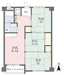 新星和初芝マンション北棟 3DKの間取図画像