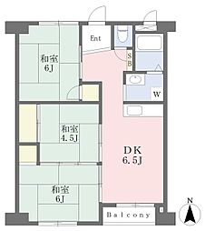 新星和初芝マンション北棟 3DKの間取図画像
