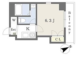 シエスタ玉造 1Kの間取図画像