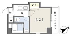 シエスタ玉造 1Kの間取図画像