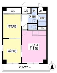 プレザントライフ 2LDKの間取図画像