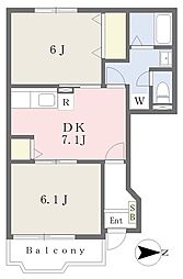 プリムヴェール 2DKの間取図画像