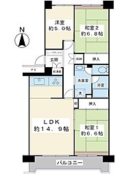 入船西エステート1号棟 3LDKの間取図画像