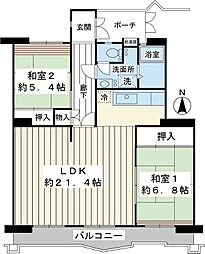 美浜東エステート9号棟 2LDKの間取図画像