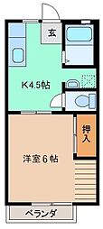 パナハイツウエストB棟 1Kの間取図画像