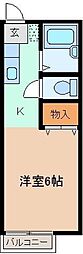 アンソレールA 1Kの間取図画像