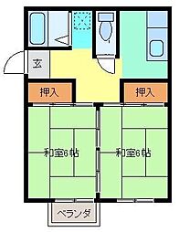 石坂コーポB 2Kの間取図画像