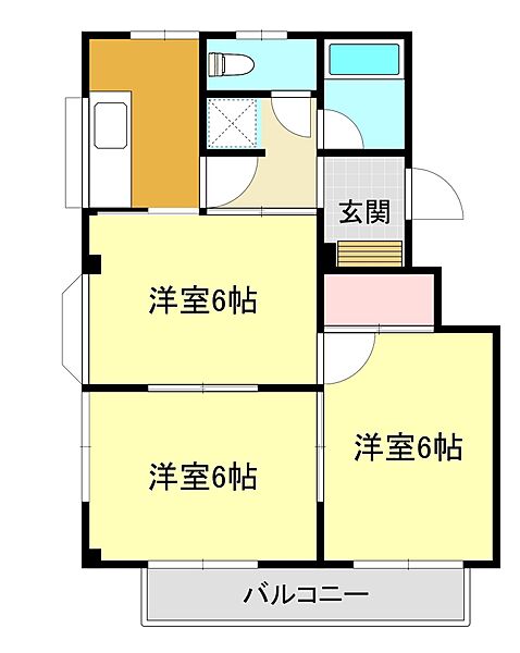 サンコーポかぶらき新桐生 202｜群馬県桐生市広沢町2丁目(賃貸マンション3K・2階・47.25㎡)の写真 その2