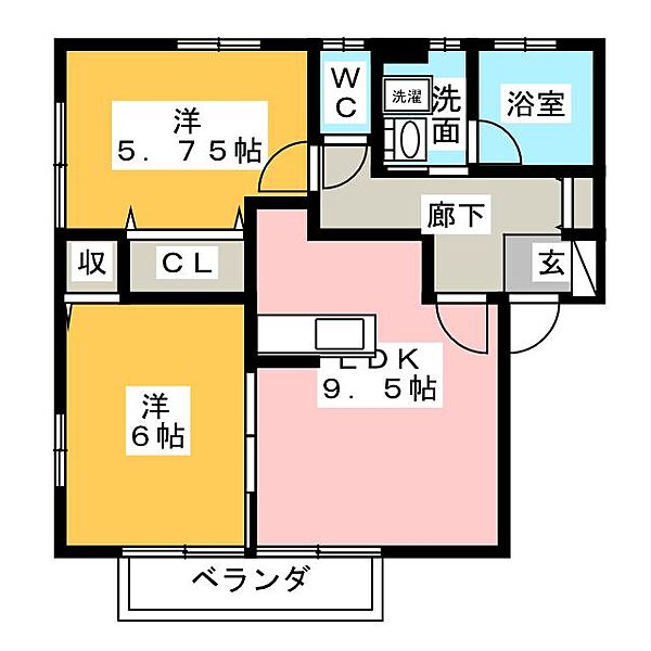 BRUNO　G棟 ｜栃木県宇都宮市中今泉５丁目(賃貸アパート2LDK・1階・52.66㎡)の写真 その2