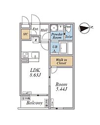 大田区南千束1丁目マンション 1LDKの間取図画像