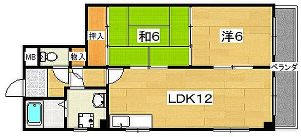 ニューハイツ岡山手 ｜大阪府枚方市岡山手町(賃貸マンション2LDK・1階・52.38㎡)の写真 その2