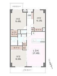 コスモ湘南野比海岸B棟光の棟 3LDKの間取図画像