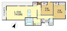 世田谷区松原2丁目マンション 2LDKの間取図画像