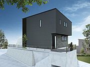 （完成予想図外観）ブルーライン「三ツ沢下町」駅徒歩3分の好立地～外装の正面は窓の少ないデザインに、目隠し格子を1～2階にかけて取付け、印象に残る外観デザイン