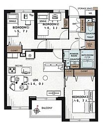 東急ドエルアルス横浜弘明寺 3LDKの間取図画像