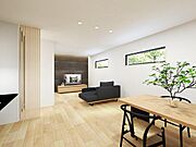 エコカラット調のテレビ壁と淡い天然木フローリングが織り成す洗練された和モダンのリビング。広さとデザイン性を兼ね備えた空間が、家族がともに過ごす豊かな時間を生み出してくれます。