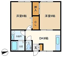 エレガンス弐番館 2DKの間取図画像