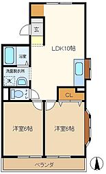 ドミール原2 2LDKの間取図画像