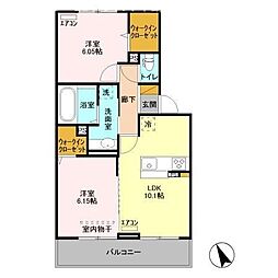 コーポスカイH 2LDKの間取図画像