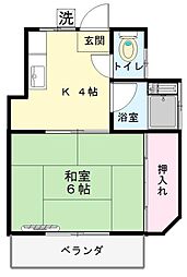 第二田中コーポ 1Kの間取図画像