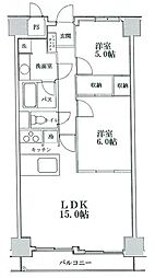 朝日広尾マンション 2LDKの間取図画像