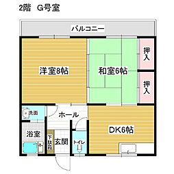 中山Mコーポ 2DKの間取図画像