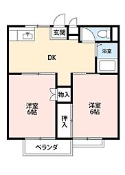 グリーンハイツA棟 2DKの間取図画像