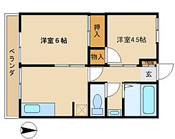 ロテュース豊蔵 2DKの間取図画像