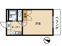トライアングル 1Kの間取図画像