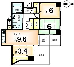 シンフォニー西京極北 3DKの間取り