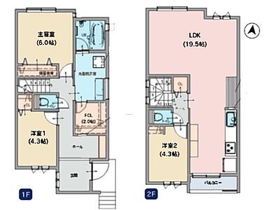 間取り：南面バルコニー付きで明るい2階ＬＤＫ