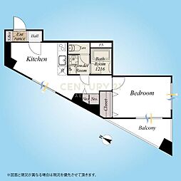 クレール芝 1Kの間取図画像