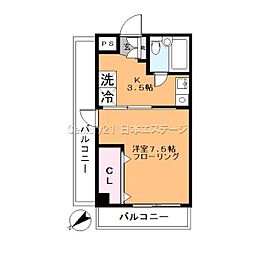 ウッドヴィレッジ旗の台 3階1Kの間取り