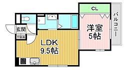 Parks長岡京 1階1LDKの間取り
