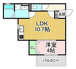 Parks長岡京 3階1LDKの間取り