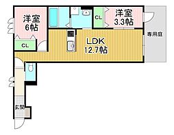 YOURMAISON宝 1階2LDKの間取り