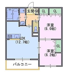 グランテージＣ棟 302 3階2LDKの間取り