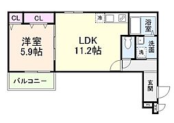 カーサ綾園 1階1LDKの間取り