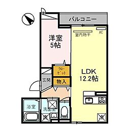 アムール旭 1階1LDKの間取り