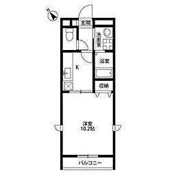アンプルールクラージュSIMADA 2階1Kの間取り