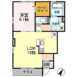 モンド・リヴェール 1LDKの間取図画像