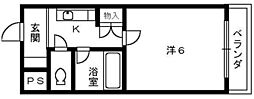 バードヒル鳳 1Kの間取図画像