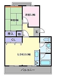 コープ野村浜寺公園2棟 2LDKの間取図画像
