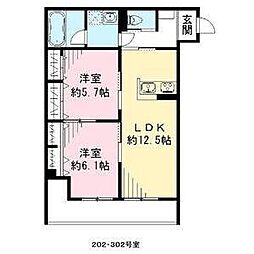 南海線 高石駅 徒歩13分の賃貸アパート 3階2LDKの間取り