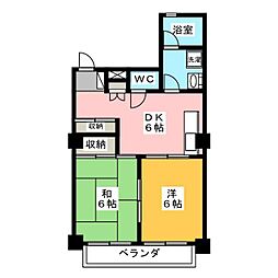 ベルカディーマンション 3階2DKの間取り