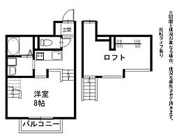 プロス城町 2階1Kの間取り